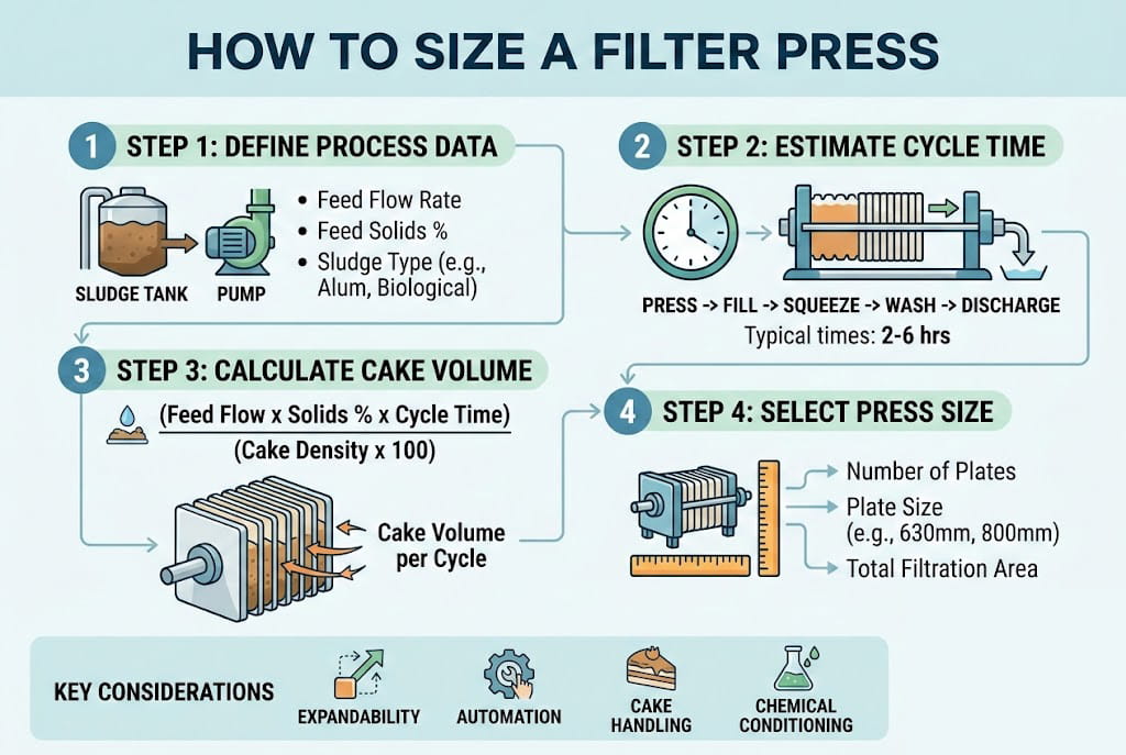 how to size a filter press steps